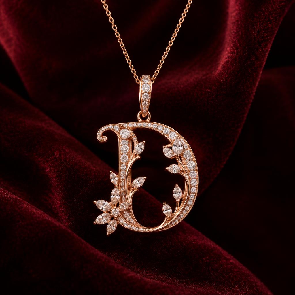 Signature D rose gold diamond pendant